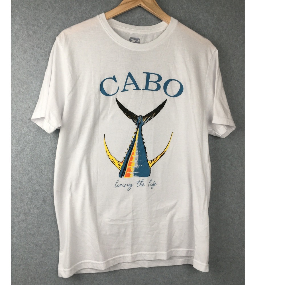 Cabo Fishing Graphic T-Shirt Men's Large White Short Sleeve Cotton Blend